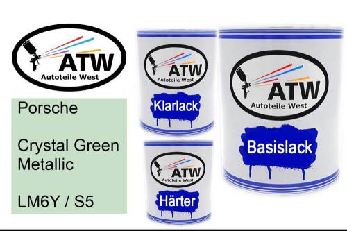 Porsche, Crystal Green Metallic, LM6Y / S5: 1L Lackdose + 1L Klarlack + 500ml Härter - Set, von ATW Autoteile West.